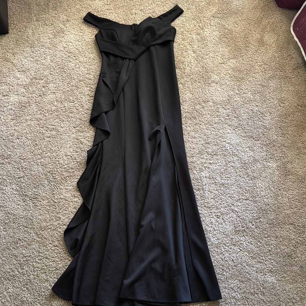 Black Asymmetrical Ruffled Cocktail Gown